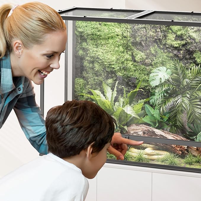 Erinnyees 74 Gallon Reptile Terrarium with Top Screen Ventilation, Snake Habitat with Heating Pad Space, Front Opening Reptile Vivarium with Sliding Cable Outlet for Leopard Geckos, Turtles, Snakes