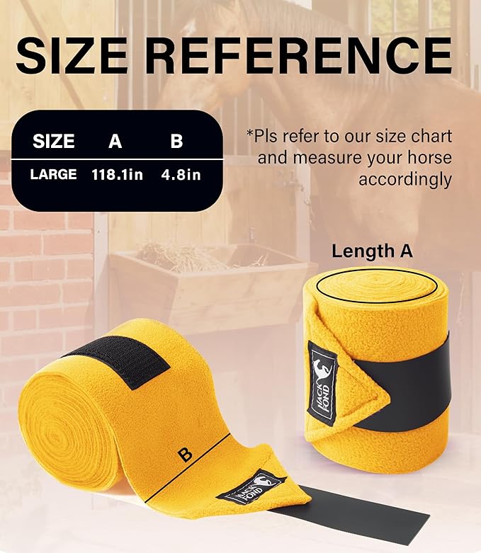Fleece Horse Polo Leg Wraps Set of 4, 10' Horse Leg Bandages Stable Supplies Equestrian Boots Yellow