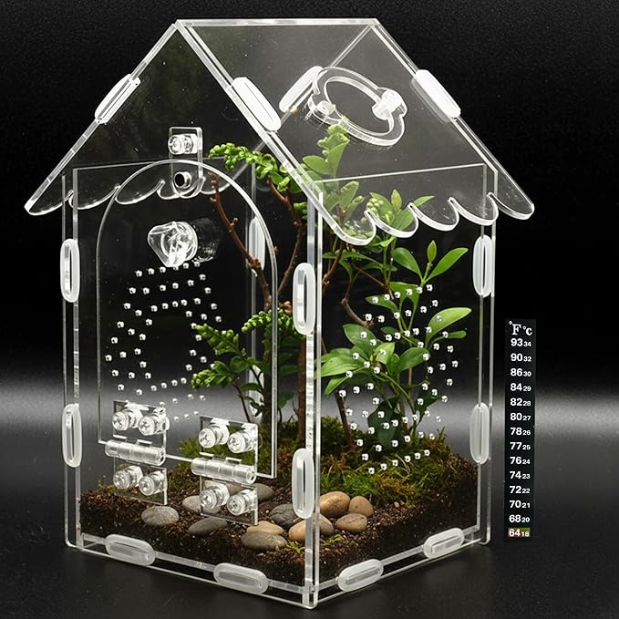 Jumping Spider Enclosure, Front-Opening Acrylic Reptile Terrarium Tank with Magnetic Lock, Clear Reptile Enclosure for Tarantulas, Geckos, Mantises and Tiny Pets(5" L × 5" W × 8" H)
