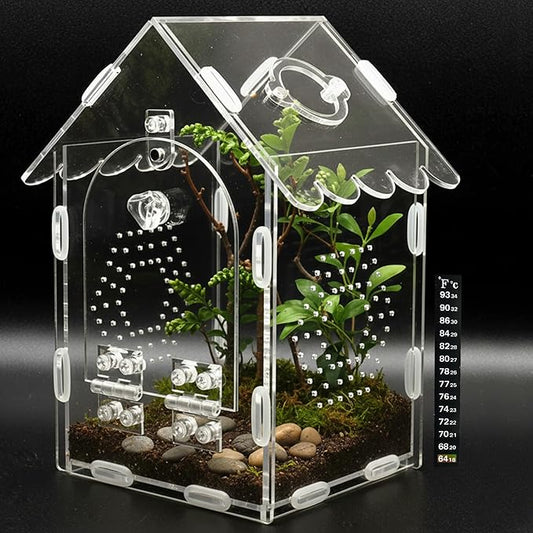 Jumping Spider Enclosure, Front-Opening Acrylic Reptile Terrarium Tank with Magnetic Lock, Clear Reptile Enclosure for Tarantulas, Geckos, Mantises and Tiny Pets(5" L × 5" W × 8" H)