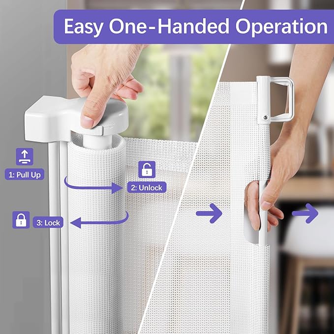 Newly Enhanced - 42" Tall × 120" Extra Wide Retractable Baby Gate Keeps Pets from Getting Under Tall Dog Gate, Indoor/Outdoor Baby Gates for Dogs, Retractable Dog Gate for Large Openings, White