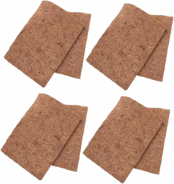 Mikikit 4pcs Coconut Fiber Reptile Carpet Mat for Bearded Dragon Leopard Gecko Terrarium Liner Bedding Safe Substrate for Snakes Lizards Versatile Use Pet Stores Homes