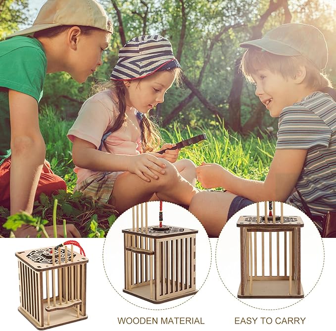 FRCOLOR 1pc Cage Cricket Cage Transport Habitat Reptiles Outdoor Cricket Nature Exploration Toy Reptile Terrarium Mini Pets Pet Supplies Wooden Travel Hanging