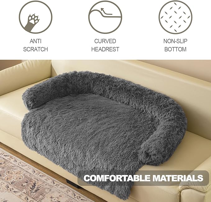 Tinaco Calming Dogs/Cats Bed Mats, Dog Pad Washable Removable Couch Cover, Plush Long Fur Mat for Pets, Waterproof Lining, Perfect for Small, Medium and Large Dogs and Cats (Dark Gray, 41"x37")