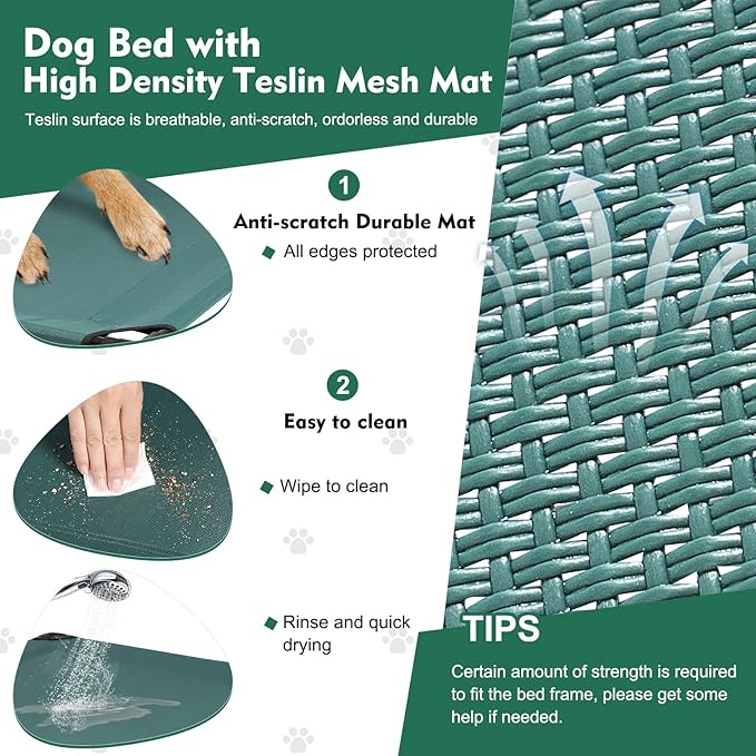 Upgraded Elevated Dog Bed with Canopy, Portable Raised Outdoor Dog Bed with Stable Anti-Slip Feet, Wider Shade Pet Bed Cot, Raised Pet Beds for Large Pets Camping, Indoor & Outdoor Use
