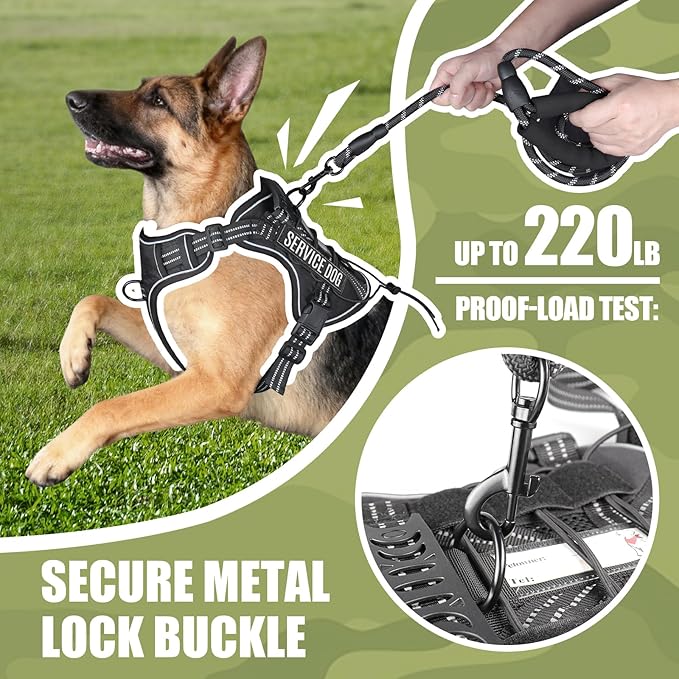 Service Dog Tactical Vest Harness and Leash Set Medium Sized Dog Emotional Support- Tactical Dog Harness Training Collar with Name (Black, S)