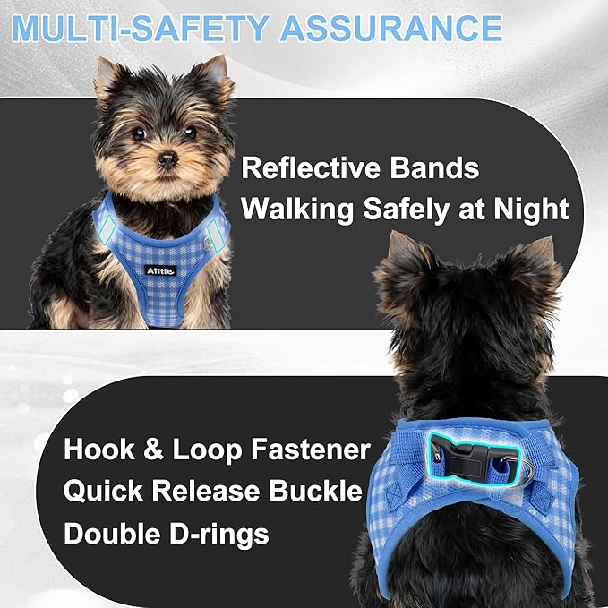 AIITLE No-Pull Pet Harness with a Leash, Plaid Comfort Padded Vest, Step in Dog Harness, Reflective Bands, Soft Breathable Pet Supplies, for Small and Medium Dogs and Cats Blue S