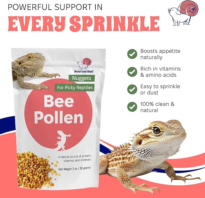 Bee Pollen Nuggets for Reptiles – Natural Supplement for Bearded Dragons, Skinks, and More – Reptile Bee Pollen Powder, Appetite Booster – 2 oz Resealable Pack