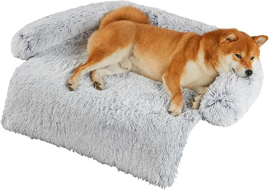 Codi Calming Dog Bed for Couch – Anti-Anxiety Sofa Protector Mat for Medium Dogs, 35''x31''x5'', Machine Washable, Fluffy & Cozy with Non-Slip Bottom, Light Grey