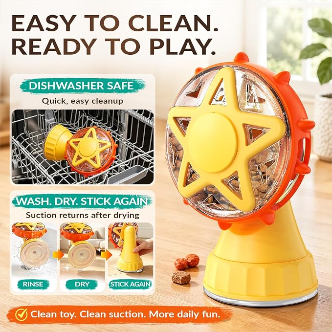 2-in-1 Cat Toys Food Dispenser & Teaser Interactive Toys (Yellow) - Image 6
