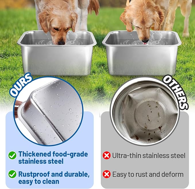 2 Pcs 3 Gallons Extra Large Dog Water Bowl, Durable Reusable Stainless Steel Dog Bowl, High Capacity Water and Food Bowl for Household with Multiple Large Dogs Indoor Outdoor