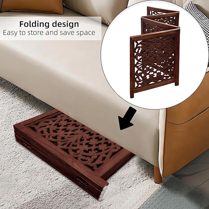 Lightnpro Foldable Carved Wooden Dog Gate with Stopper - Freestanding Indoor Pet Barrier for Home, Adjustable Dog Fence for Stairs, Doorways & Hallways - 24x18 Inch (4 Panels) Natural Burnt