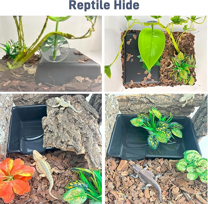 2 Pcs Humid Hideout Cave for Reptiles, Snake Hide for Ball Pythons, Gecko Hide, Leopard Geckos, Bearded Dragons,Compact Terrarium Decor with Easy-Clean Design (9.5"x6.7"x2.2" Large)