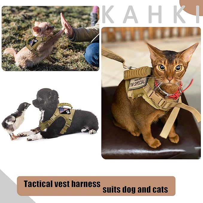 Tactical Dog Harness Tactical with Rubber Handle K9 Military Adjustable Puppy Pet Vest Harness for Outdoor Training XS (Brown Harness)