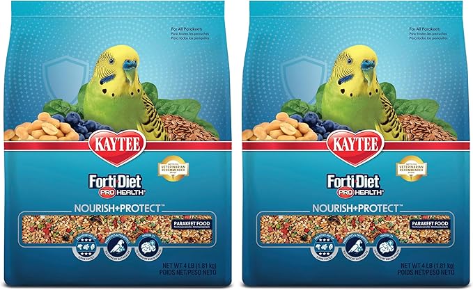 Kaytee Forti-Diet Pro Health Nourish+Protect Parakeet Food,Comprehensive Nutrition Backed by Science,Digestive Health,Immune Support,4 pounds,(Pack of 2)