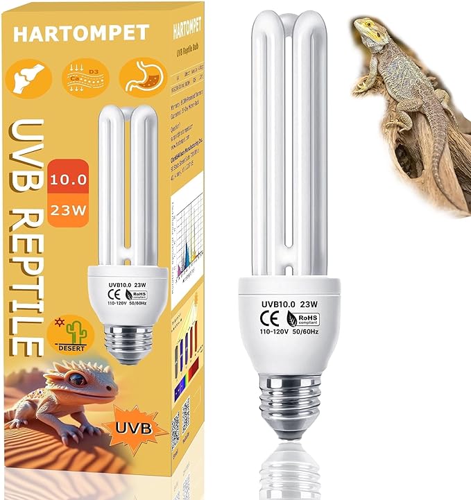 HARTOMPET Linear UVB Lamp 10.0 26W, Compact Terrarium Light,Fluorescent Reptile Lamp for Bearded Dragon, Lizard, Tortoise, Snake & Desert Reptiles