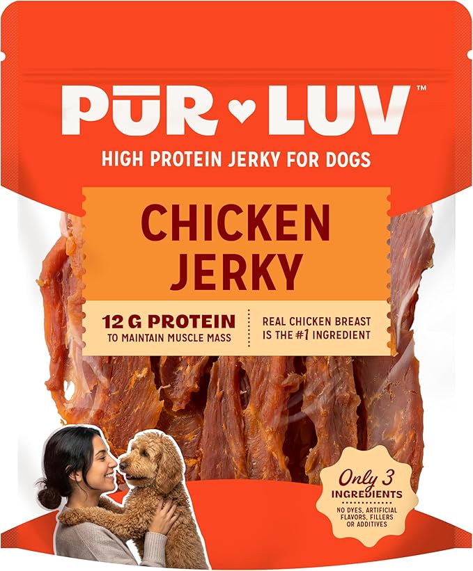 Pur Luv Chicken Jerky Dog Treats, Made with 100% Real Chicken Breast, 32 Ounces, Healthy, Easily Digestible, Long-Lasting, High Protein, Satisfies Dog's Urge to Chew
