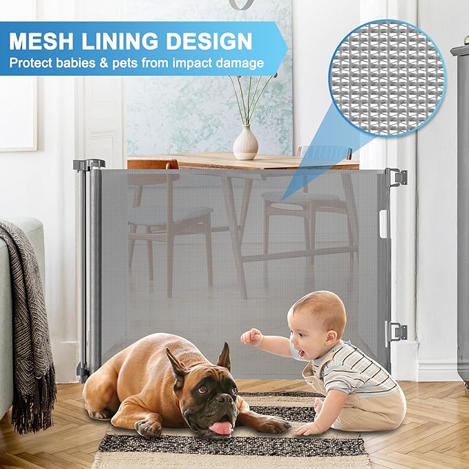 55 Inch Retractable Baby Gate for Stairs Retractable Dog Gates for Doorways Outdoor Baby Gates for Decks Indoor Dog Gates for The House Extra Wide Pet Gate Stair Gates for Kids or Pets Deck Gate Gray