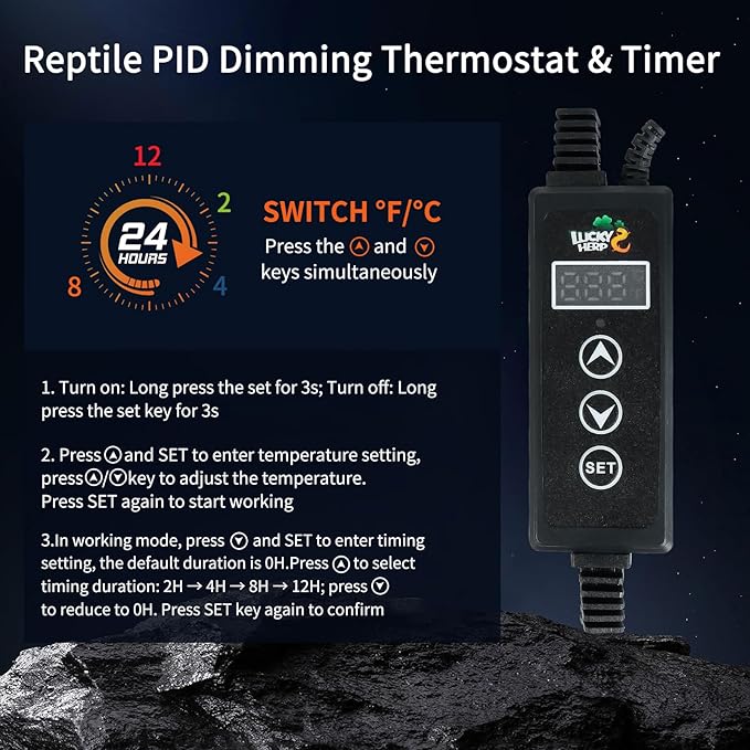 LUCKY HERP Reptile Light Fixture with Dimming Thermostat & Timer, Aluminum 5.5inch Deep Dome Reptile Lamp Fixture, Heat Lamp Fixture for Reptile Bulb Basking Heat Bulb, Max 100W