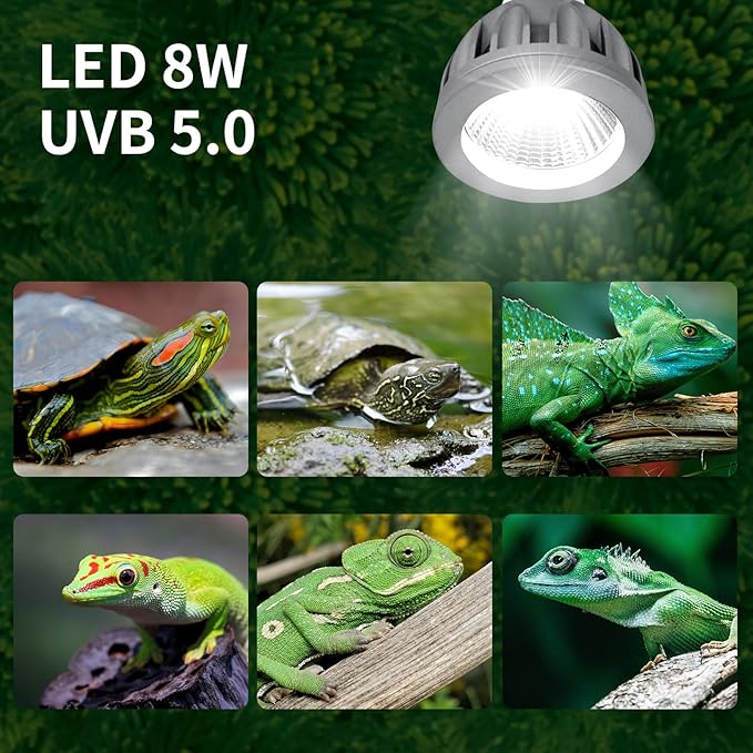 UVB Bulbs for Reptiles LED Light 8W 5.0 Full Spectrum UVB Light for Bearded Dragon,Turtle,Tortoise,Lizard,Gecko,Chameleon,Snake,Frog Tank