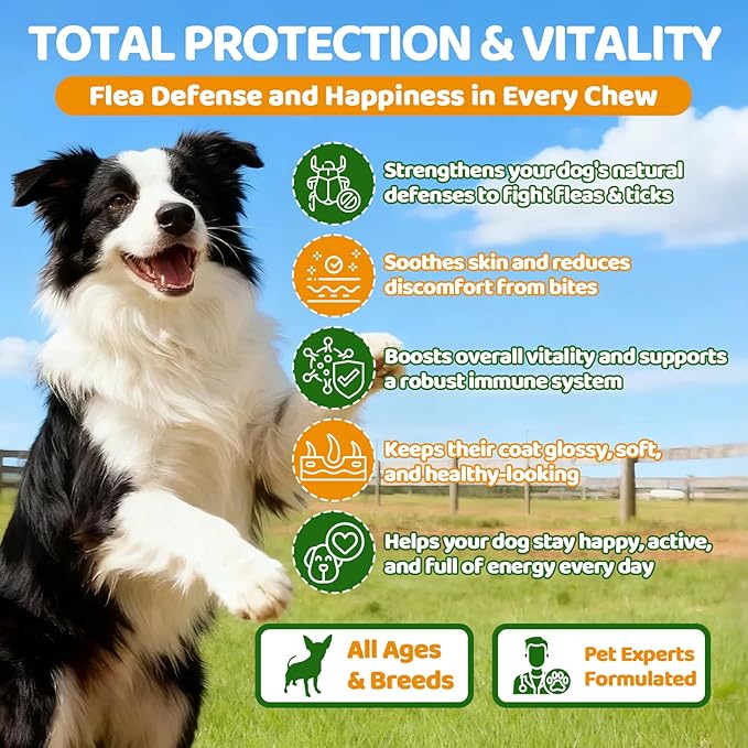 Flea and Tick Prevention for Dogs Chewables, 500 Crunchy & Savory Dog Flea and Tick Treatment with Multivitamins - Support Skin & Coat - Tasty Treats for All Breeds & Ages - Chicken and Krill Flavor