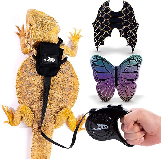 Bearded Dragon Leash and Harness Set, Leopard Gecko Leash, Wings & Butterfly Wings, Comfortable Fit, Retractable and Escape-Proof Lizard Harness and Leash, Bearded Dragon Accessories.