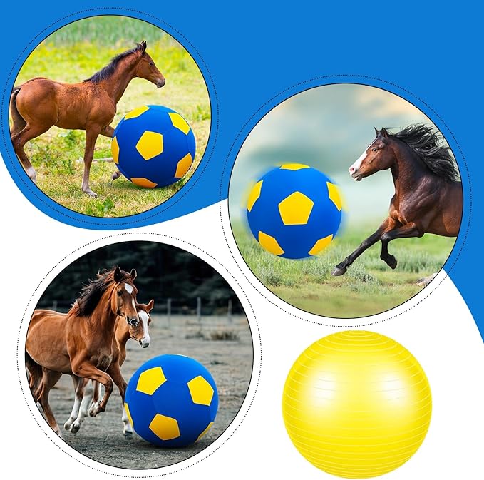 30 Inch Giant Herding Ball with Cover Anti Burst Ball Please Watch VCR for How to Inflation Horse Toys for Horses Stall Entertainment Play, Pump Included (Yellow Blue, Classic)