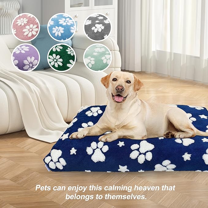 Dog Beds for Extra Large Dogs, Cute Thick Dog Bed for Crate Kennel, Fluffy Pet Bed with Removable Washable Cover and Anti-Slip Bottom, 41"x 28", Navy Paw