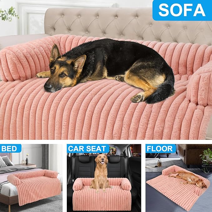 Wn's Day Luxurious Dog Couch Bed, Washable Calming Dog Couch Cover, Removable Couch Protector for Dogs, Waterproof Sofa Bed, Pet Bed Mats for Couch, Pet Couch Covers for Sofa(Pink, L)