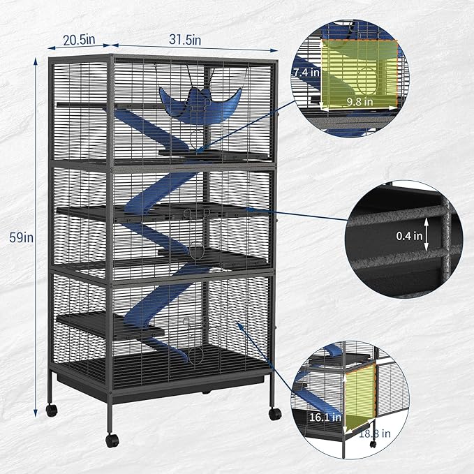 Garvee Metal Small Animal Cages, 58" h Large Ferret Nation Cage with Hammock, 7 Removable Platforms for Sugar Glider, Guinea Pigs, Chinchillas, Rabbit