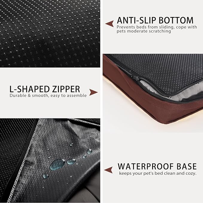 Dog Crate Bed Waterproof Deluxe Plush Dog Beds with Removable Washable Cover Anti-Slip Bottom Pet Sleeping Mattress for Large, Medium, Jumbo, Small Dogs, 35 x 22 inch, Brown