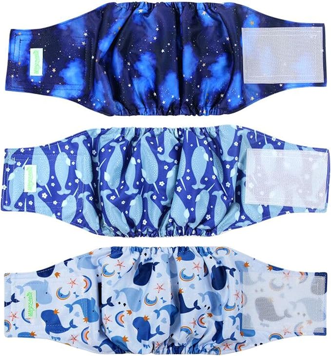 wegreeco Washable Male Dog Belly Band (Stylish Pattern)- Pack of 3 - Washable Male Dog Belly Wrap, Dog Diapers Male (Whale, XXL)