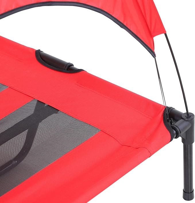 PawHut Elevated Dog Bed with Removable Canopy, Outdoor Dog Cot with UV Protection Canopy Shade, 48 inch Large Pet Bed for Camping, Red