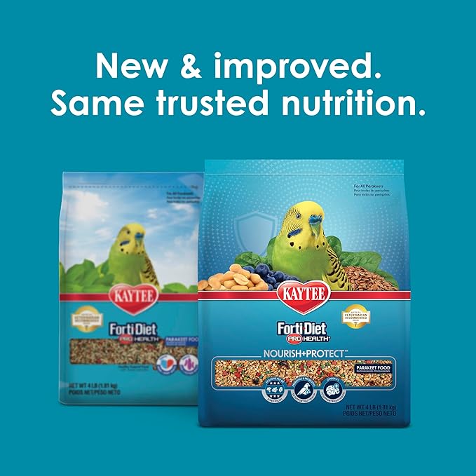 Kaytee Forti-Diet Pro Health Nourish+Protect Parakeet Food,Comprehensive Nutrition Backed by Science,Digestive Health,Immune Support,4 pounds,(Pack of 2)