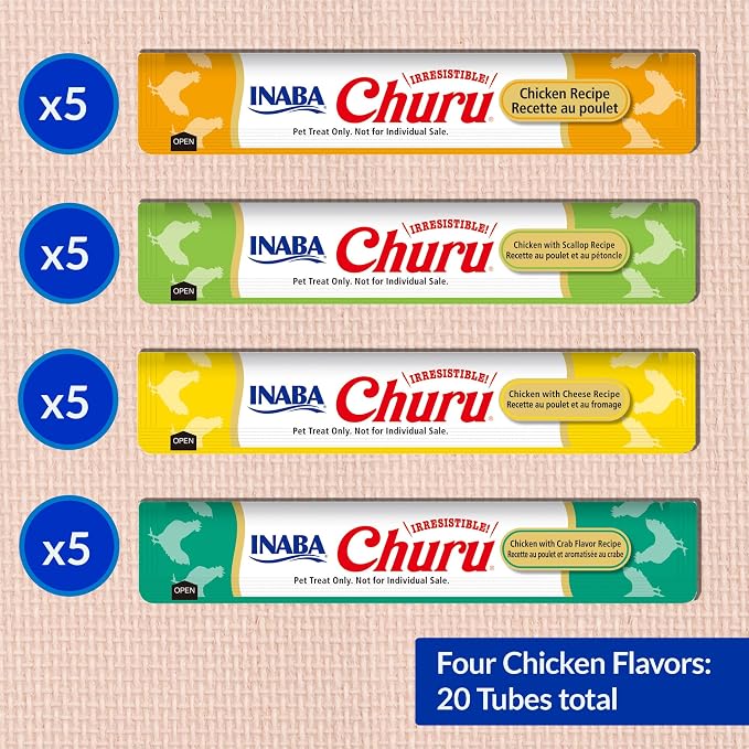 INABA Churu Cat Treats, Lickable, Squeezable Creamy Pur??e Cat Treat with Green Tea Extract & Taurine, 0.5 Ounces Each Tube, 20 Tubes, Chicken Variety Box - Image 7