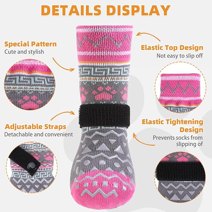 KOOLTAIL Dog Socks to Prevent Licking Paws for Hardwood Floors Anti Slip,Warm Winter Pet Boots&Paw Protector with Grippers,Double Sides Puppy Shoes Booties for Small Medium Large Senior Dogs L