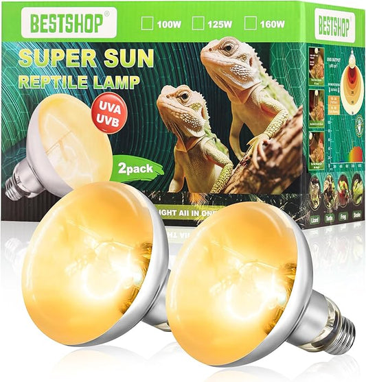 Heat Lamp Bulbs, 100 Watt Reptile Heat Bulb, Full Spectrum UVA UVB Light Bulb, Natural Daylight, Basking Spot, Sun Light for Reptile and Amphibian, Pack of 2