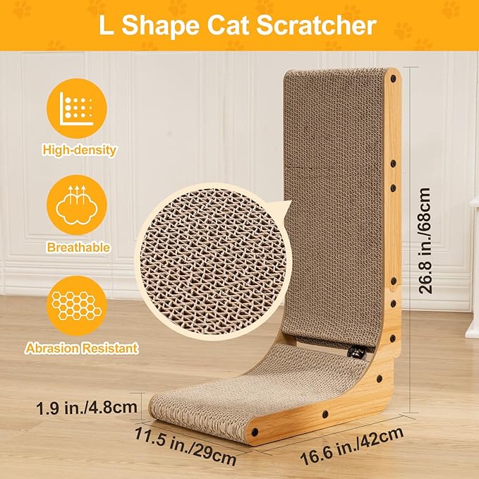 Poils bebe L Shape Cat Scratcher, 26.8 Inch Cat Scratchers for Indoor Cats - Image 4