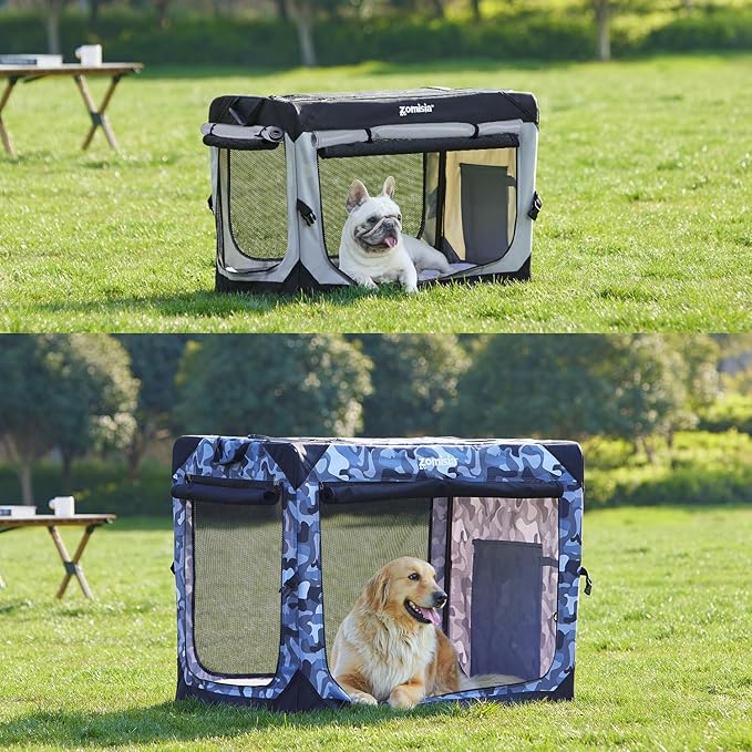 ZOMISIA Collapsible Dog Crate for Medium Dogs - 30 Inch Portable Dog Travel Crate Soft Sided with Breathable Mesh Windows, Foldable Dog Kennel for Indoor and Outdoor, Grey