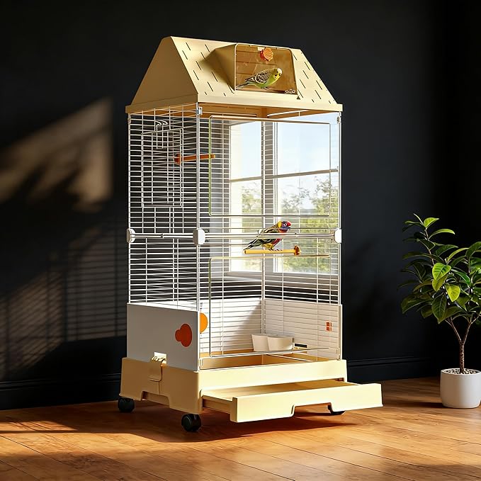 Oneluck Modern Bird Cage with Panoramic View, 38.5" H Bird Aviary for Small to Medium Birds,Birdcage with Easy Clean Tray for Parakeet,Cockatiel,Budgie,Parakeet,Canary,Finch,Quail,Lovebird,Conure