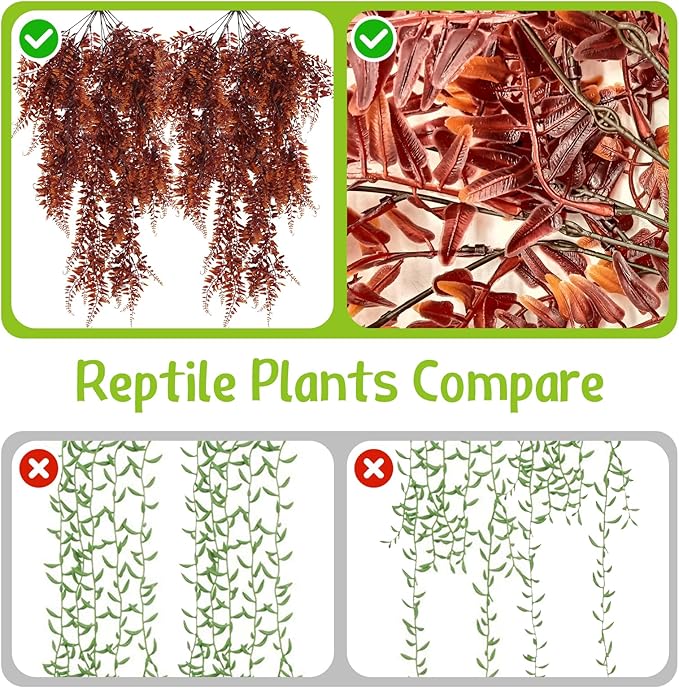 Hamiledyi Reptile Plants 2 Pcs Hanging Terrarium Plants Fake Plant Reptile Tank Accessories for Leopard Gecko Bearded Dragon, Snake, Lizard Habitat (Red)