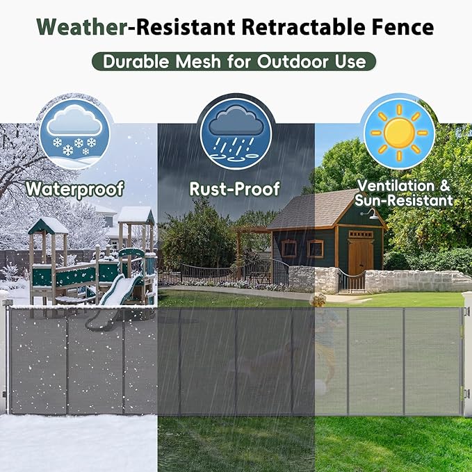 275" Retractable Baby Gates Extra Wide Retractable Fence Outdoor, 22ft Retractable Dog Gates for Doorways Extra Wide Baby Gate, 48" Extra Tall Dog Gate Retractable Pet Gate for Garage, Driveway, Gray