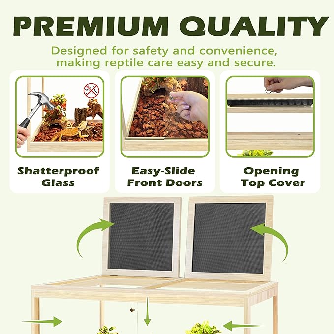 PROLEE Reptile Tank, 35 Gallon Beard Dragon Tank, Tempered Glass Reptile Encloure and Snake Tank with Locking Design for Lizard,Gecko,Chameleon (32"X15.5"X15.5",Oak)