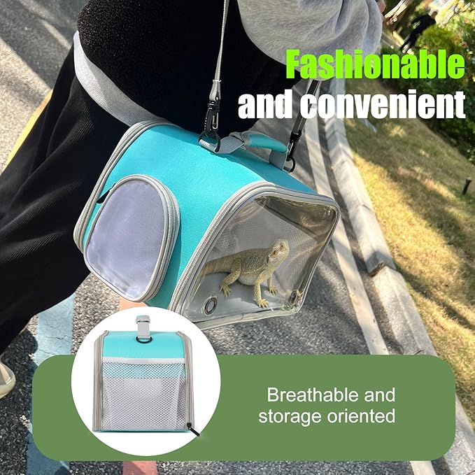 WEVONIGU Scratch-Resistant Bearded Dragon Backpack Foldable Gecko Carrier Ventilation Travel Bag with Clear View Window Dual Carry Cage Options for Travel Hiking & Vet Visits
