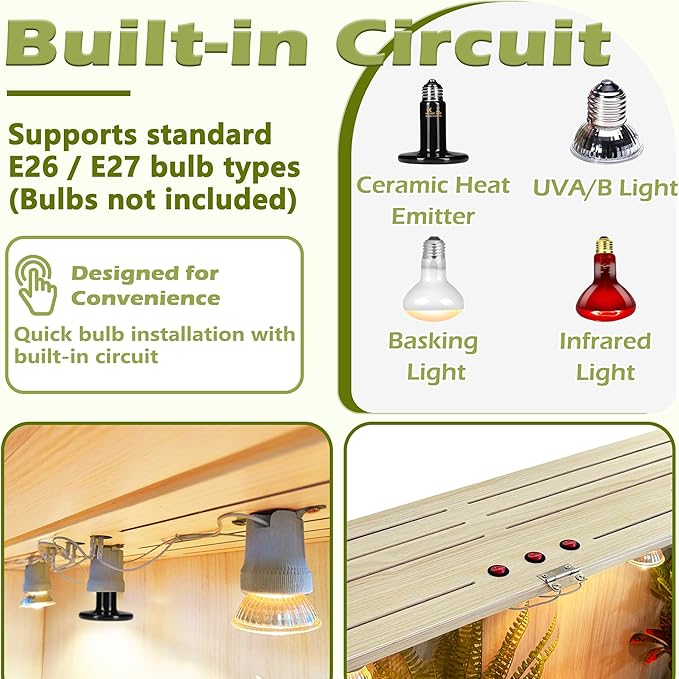 PROLEE Bearded Dragon Tank, Up to 81Gallon Reptile Enclosure, Tempered Glass Lizard Tank, Bearded Dragon Enclosure with Built-in Lamp Fixture for Chameleon (Skylight Roof, 81Gallons,48x19.5x19.5 Inch)