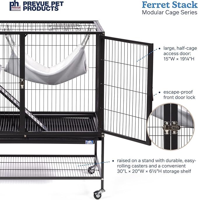 Prevue Pet Products Ferret Stack One Story Ferret Home with Portable Stand, Escape Proof Lock, Hammock, Ramps, Expandable Add-On Cage Stacking System