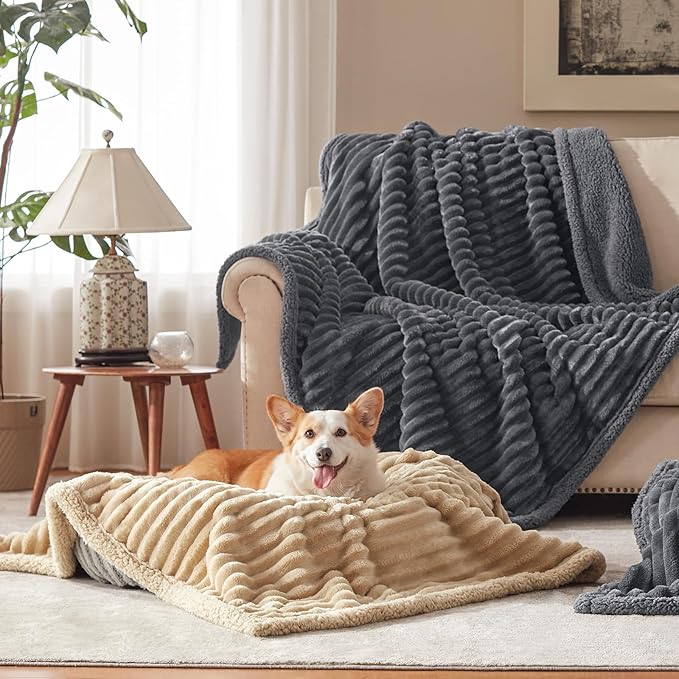 AIPERRO Waterproof Dog Blanket for Medium Dogs, Washable Soft Puppy Cat Blankets Flannel Cotton Velour for Sofa Couch Protector, Comfort & Security Reversible Bed Protection for Pet, 30"X40", Gray