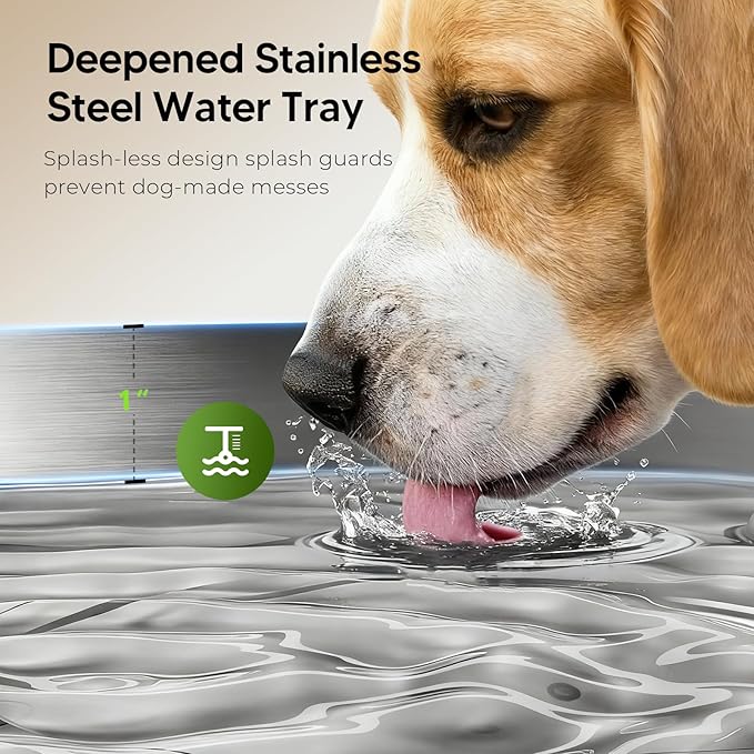 Pektaco Dog Water Fountain for Large Dogs, 1.8Gal/7L Pet Water Fountain, Dog Water Bowl Dispenser with Viewing Window & LED, Super Quiet, Stainless Steel Tray Easy Clean BPA-Free(with 1 Filters)