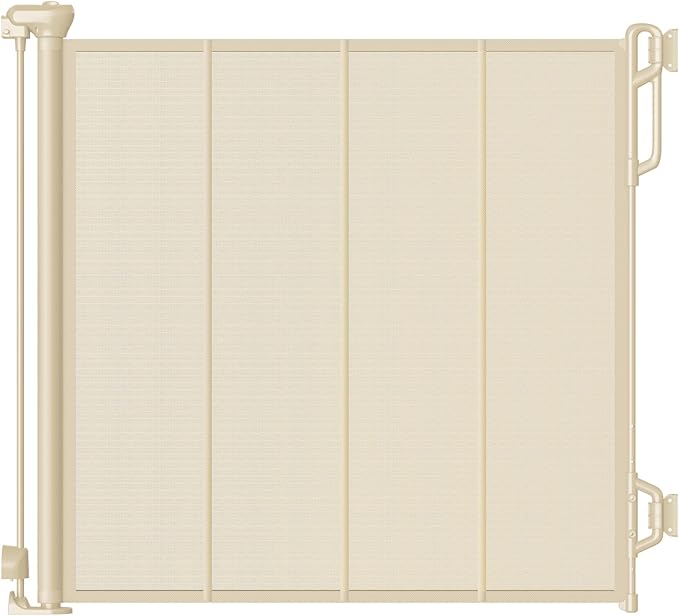 SPACEANY Reinforced Retractable Baby Gate or Mesh Dog Gate,Easy to Use for Stairs, Doorways, Hallways, Indoor, Outdoor, Wide Pet Gate 33.5" Tall, Extends to 55" Wide, Cream