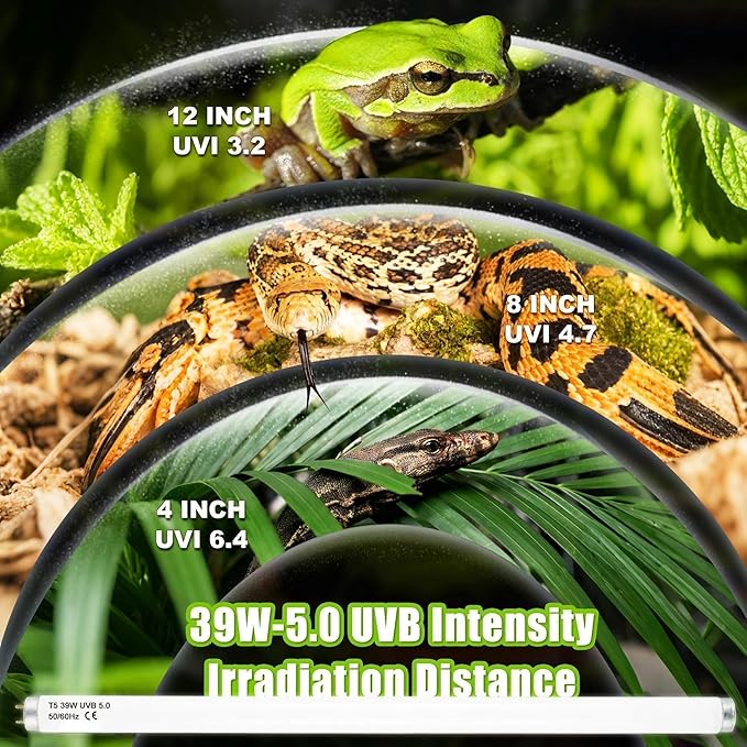 T5 HO UVB 5.0 Reptile Replacement Tube, 39W 34 in Linear Fluorescent Lamp, for Rainforest Reptiles